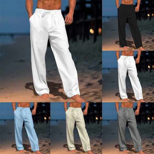 Casual Wide-Leg Straight Pants With Pockets Fashion Drawstring Trousers For Men Clothing
