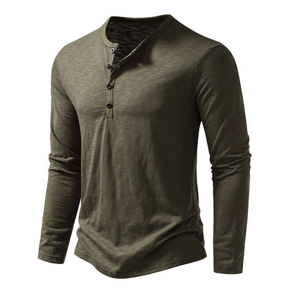 Men's Long-sleeved T-shirt Fashion Casual Solid Color Pullover Button Top Autumn And Spring Clothing