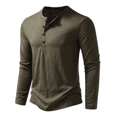 Men's Long-sleeved T-shirt Fashion Casual Solid Color Pullover Button Top Autumn And Spring Clothing