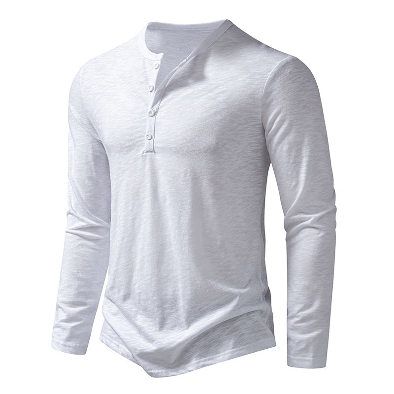 Men's Long-sleeved T-shirt Fashion Casual Solid Color Pullover Button Top Autumn And Spring Clothing