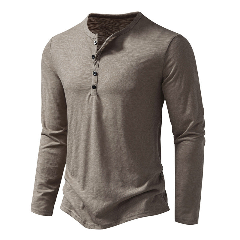 Men's Long-sleeved T-shirt Fashion Casual Solid Color Pullover Button Top Autumn And Spring Clothing
